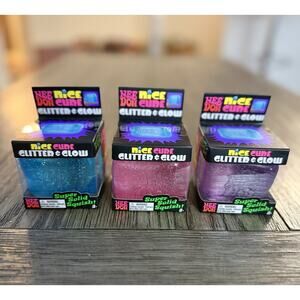 BUNDLE OF 3 - NeeDoh Nice Cube Glitter & Glow Squishy Toy Random Color